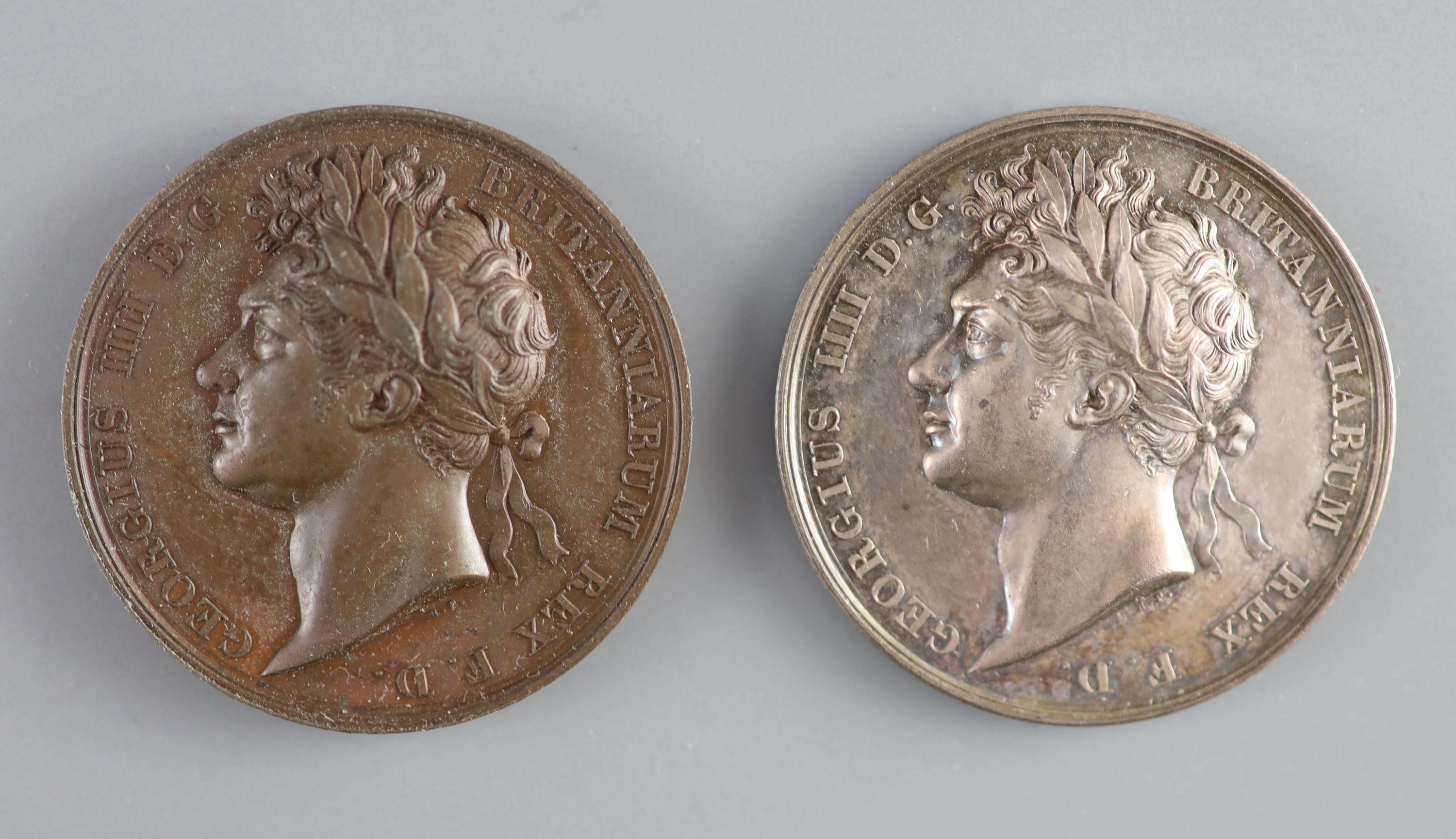 British Medals, George IV, Coronation 1821, the official silver and copper medals, by Benedetto Pistrucci, Both 35mm (2)